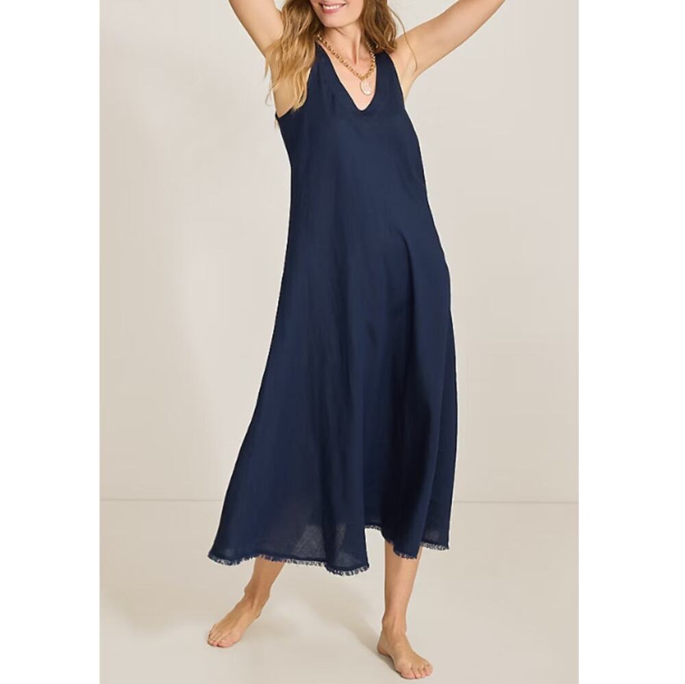 Tommy Bahama Mare Navy St. Lucia Linen-Blend Bias-Cut Coverup Tank Dress Size M